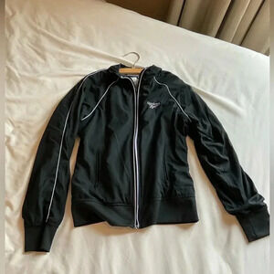 Vintage Reebok Windbreaker Jacket Black with Purple Detailing Size L